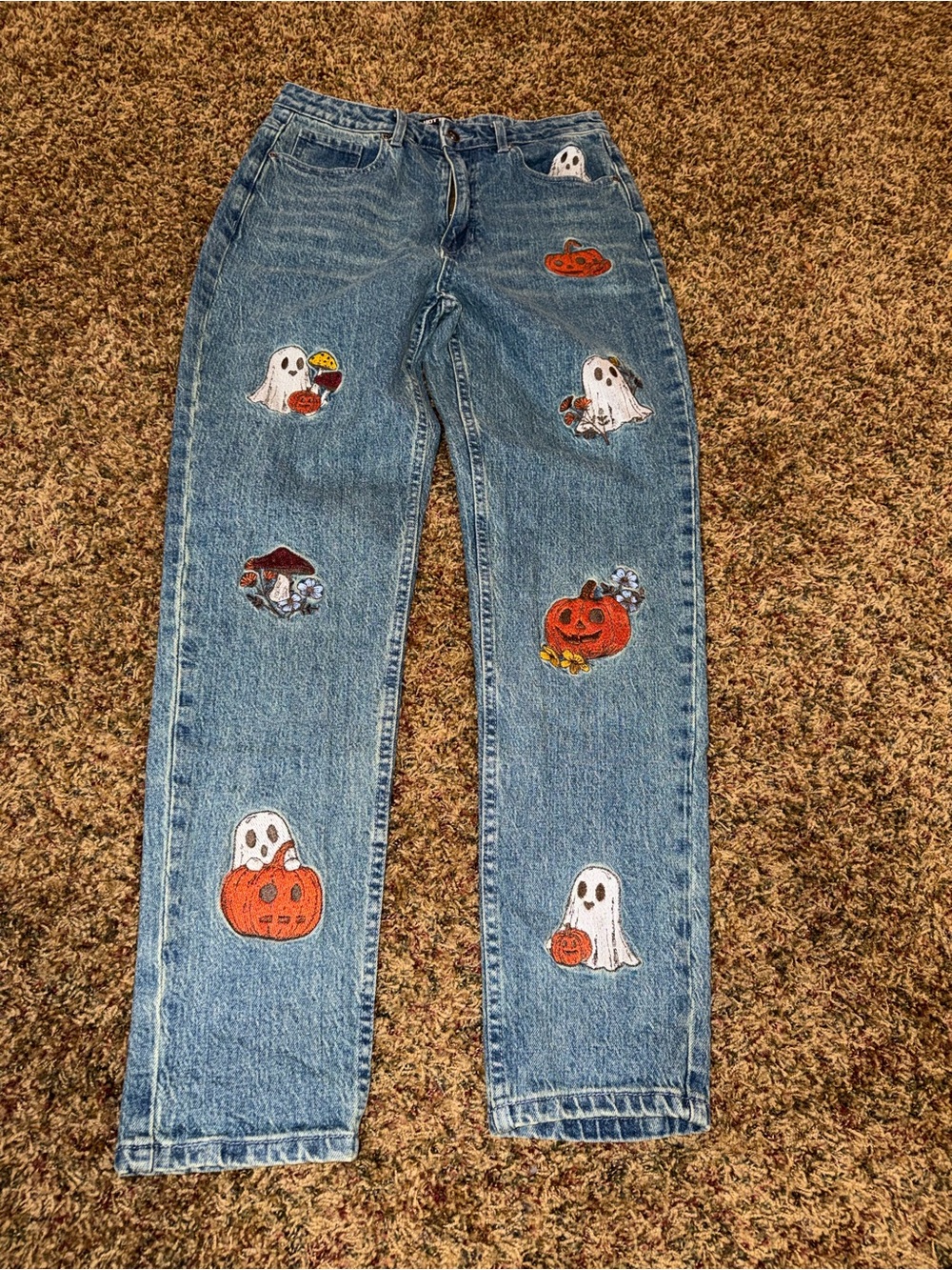 Thorn & Fable Autumn Ghost Embroidered Mom Jeans from Hot Topic